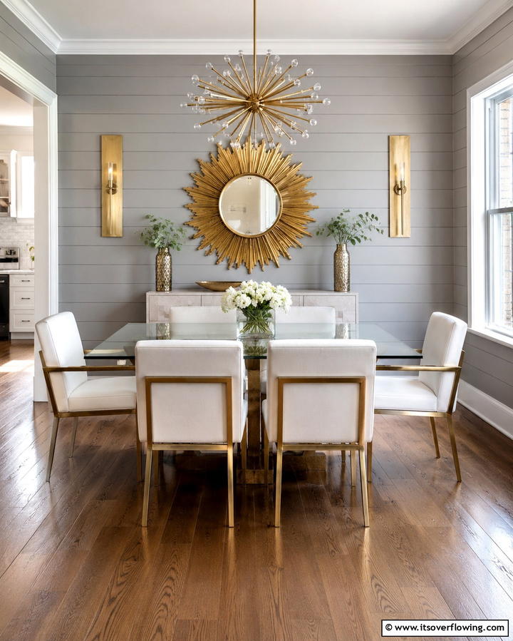 Shiplap with Metallic Accents - 25 Shiplap Dining Room Wall Ideas for Rustic Charm