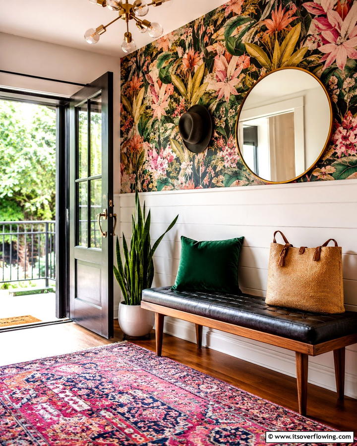 Shiplap with Wallpaper Overlay - 25 Shiplap Wall Entryway Ideas for a Welcoming First Impression