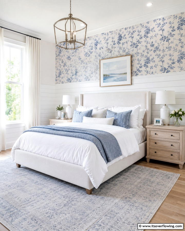 Shiplap with Wallpaper - 25 Shiplap Bedroom Ideas for a Cozy and Chic Retreat