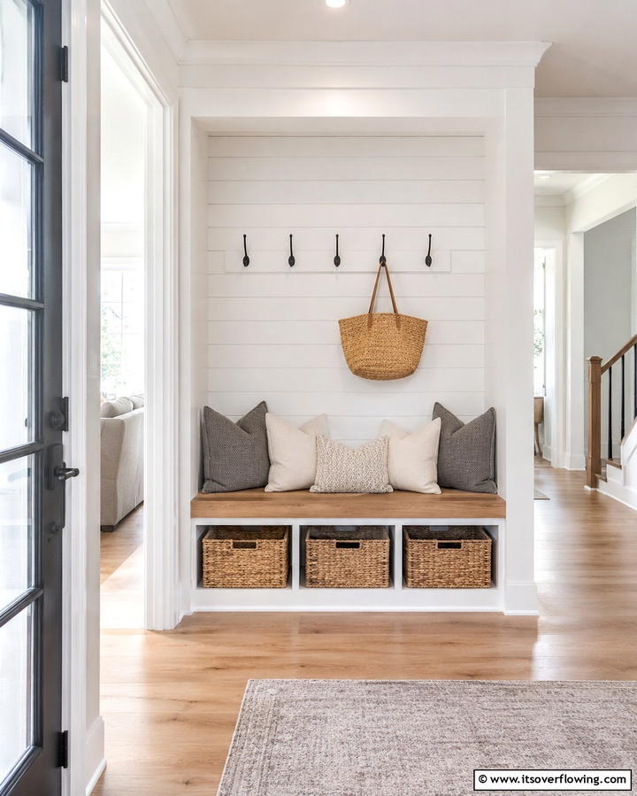 Shiplap with a Bench Nook - 25 Shiplap Wall Entryway Ideas for a Welcoming First Impression