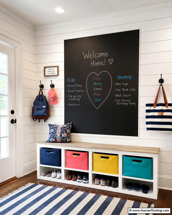 Shiplap with a Chalkboard Section - 25 Shiplap Wall Entryway Ideas for a Welcoming First Impression