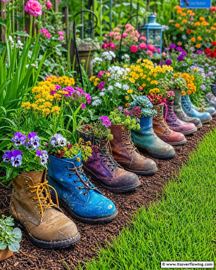 Shoe Edging - 20 Recycled Garden Edging Ideas for an Eco-Friendly Yard
