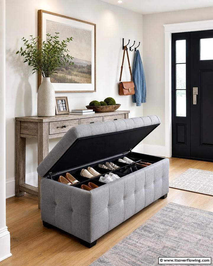 Shoe Storage Ottoman - 25 Entryway Shoe Storage Ideas to Keep Your Home Tidy