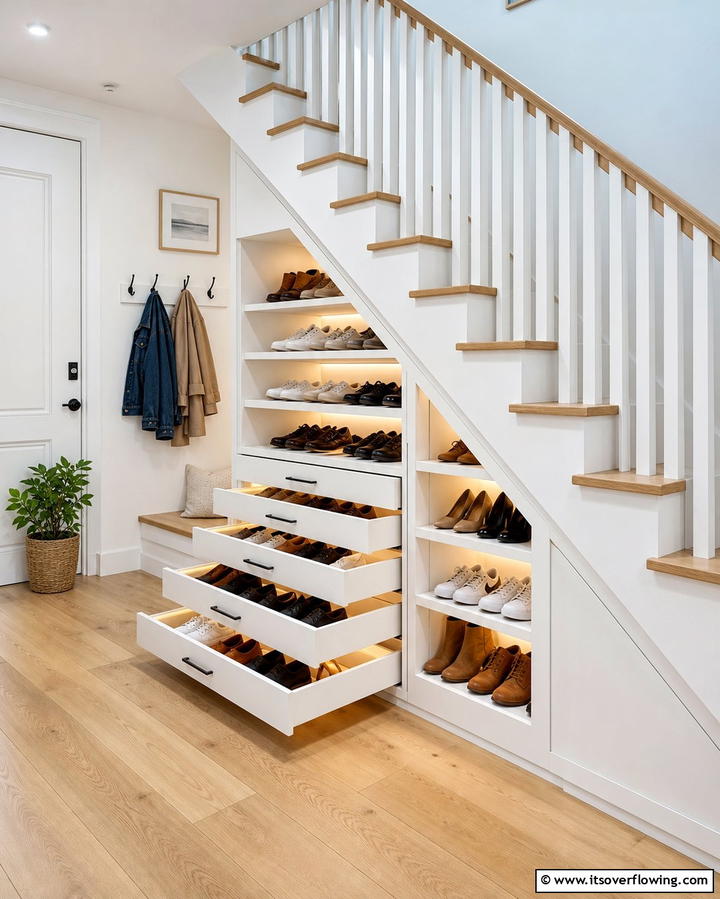Shoe Storage Under Stairs - 25 Entryway Shoe Storage Ideas to Keep Your Home Tidy