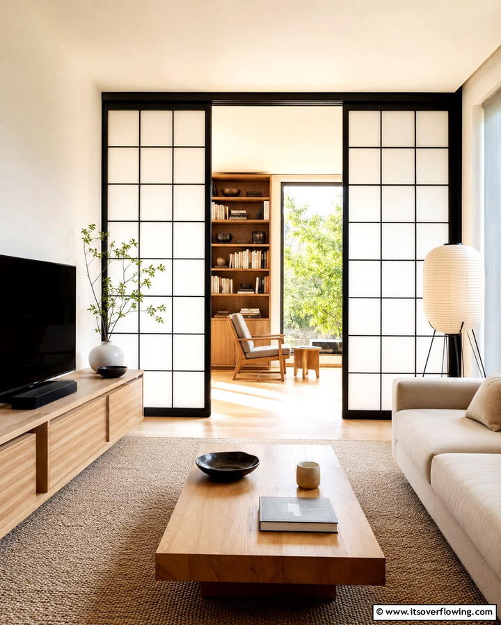 Shoji Screens as Dividers - 25 Japandi Living Room Ideas for Minimalist Elegance