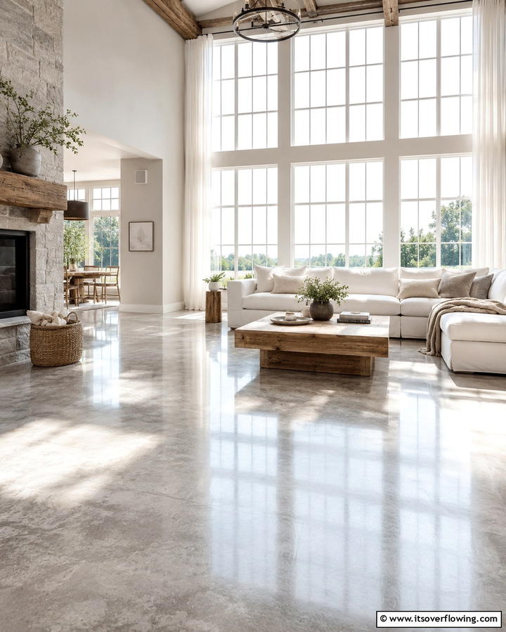 Showcasing Natural Light - 25 Rustic Concrete Floor Living Room Ideas for Style