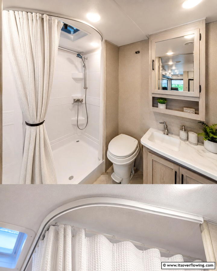 Shower Curtain Tracks - 25 Small RV Bathroom Ideas for Compact Spaces