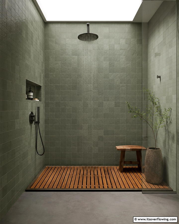 Shower Tiles in Sage Green for a Spa Like Feel - 25 Sage Green Bathroom Ideas for a Fresh and Calming Space