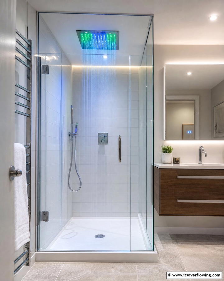 Showerhead with Built In LED Lights - 20 Shower Lighting Ideas for a Bright and Inviting Bathroom