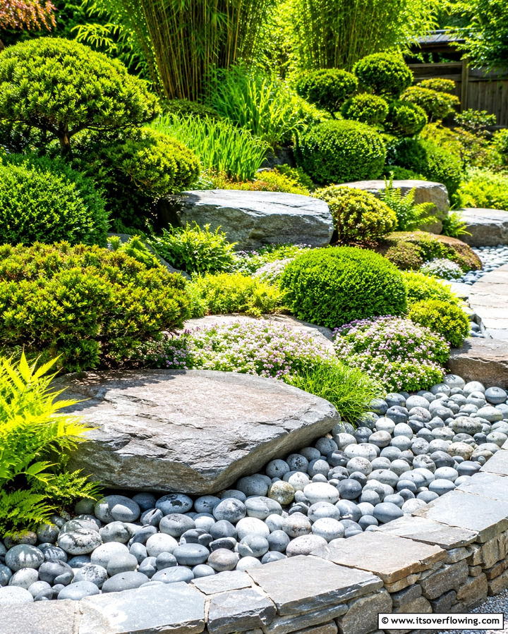 Shrub and Stone Arrangement - 30 Japanese Garden Ideas for Zen Outdoor Spaces