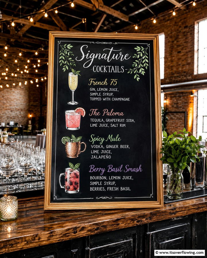 Signature Cocktail Menu Board - 30 Creative Wedding Sign Ideas to Personalize Events