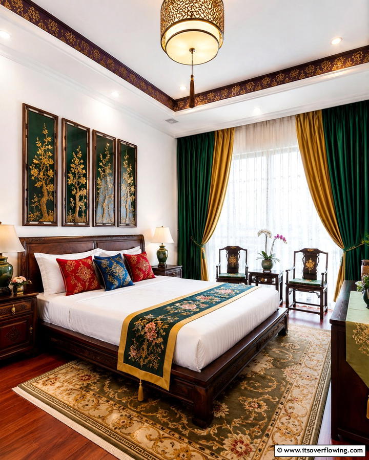 Silk Accents for Luxurious Comfort - 25 Serene Asian Bedroom Ideas for a Peaceful Space
