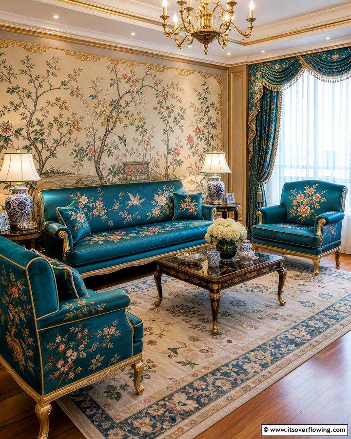 Silk Upholstery for a Luxurious Touch - 20 Chinoiserie Living Room Ideas for Timeless Style