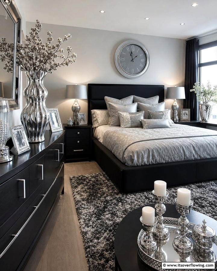 Silver Accessories - 20 Black and Silver Bedroom Ideas for a Sleek Aesthetic