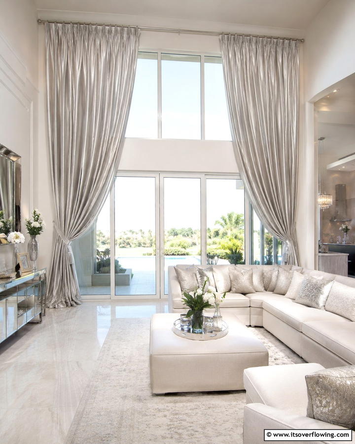 Silver Curtains - 25 Silver Living Room Ideas for a Modern and Elegant Look