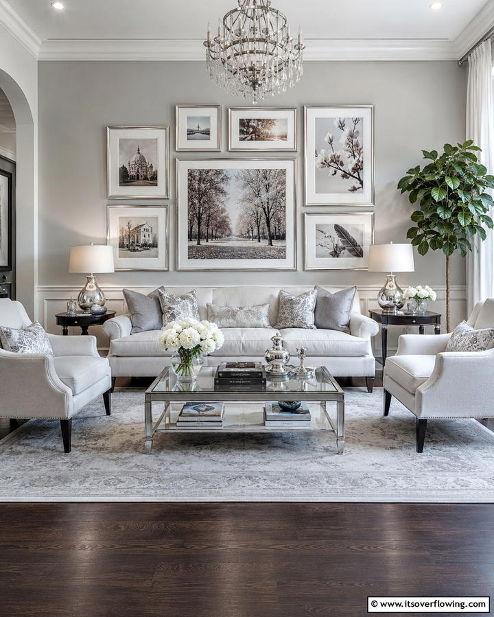 Silver Picture Frames - 25 Silver Living Room Ideas for a Modern and Elegant Look