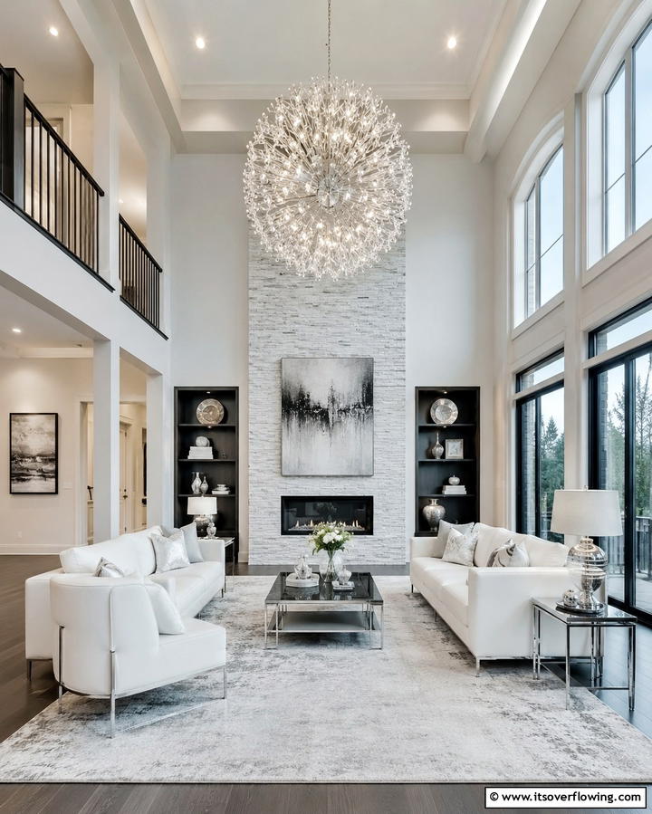 Silver Statement Lighting for Drama - 25 Silver Living Room Ideas for a Modern and Elegant Look