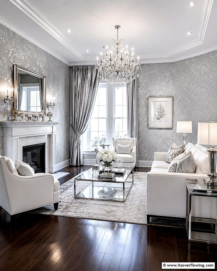 Silver Textured Wallpaper - 25 Silver Living Room Ideas for a Modern and Elegant Look