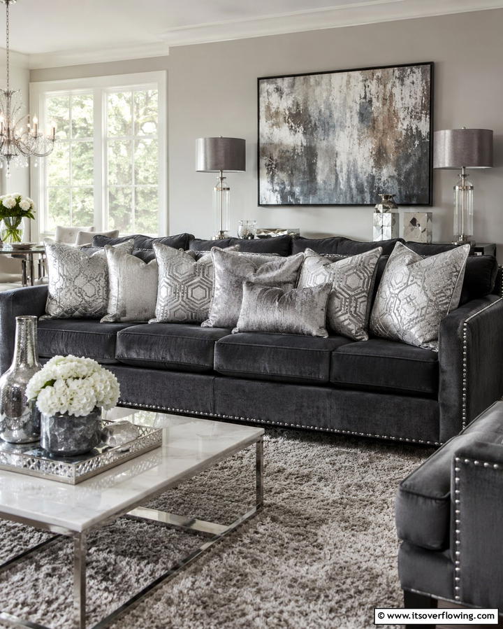 Silver Throw Pillows - 25 Silver Living Room Ideas for a Modern and Elegant Look