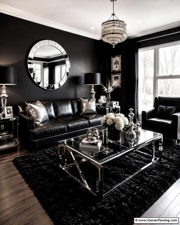 Silver and Black Contrast for Bold Sophistication - 25 Silver Living Room Ideas for a Modern and Elegant Look