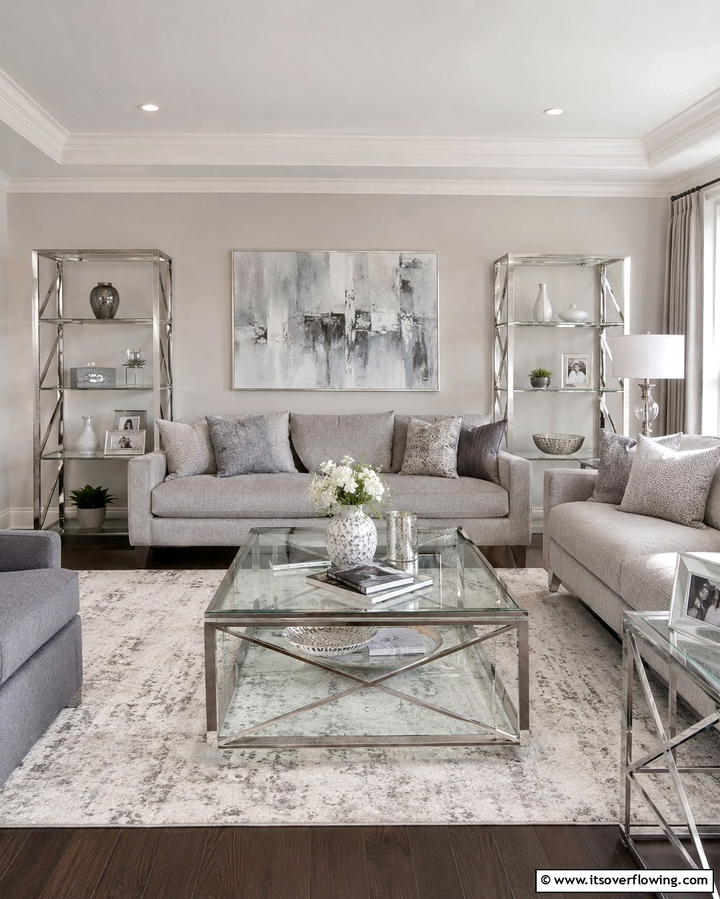 Silver and Glass Furniture for a Sleek Design - 25 Silver Living Room Ideas for a Modern and Elegant Look