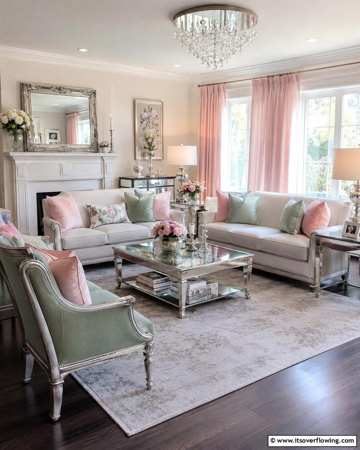 Silver and Pastel Accents for a Soft and Feminine Touch - 25 Silver Living Room Ideas for a Modern and Elegant Look