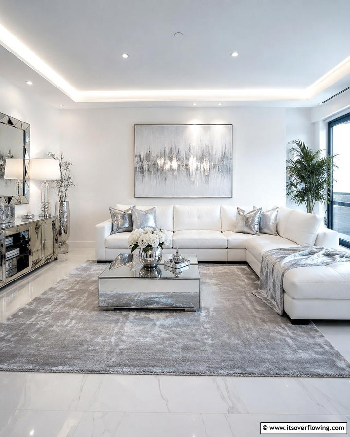 Silver and White Color Palette - 25 Silver Living Room Ideas for a Modern and Elegant Look