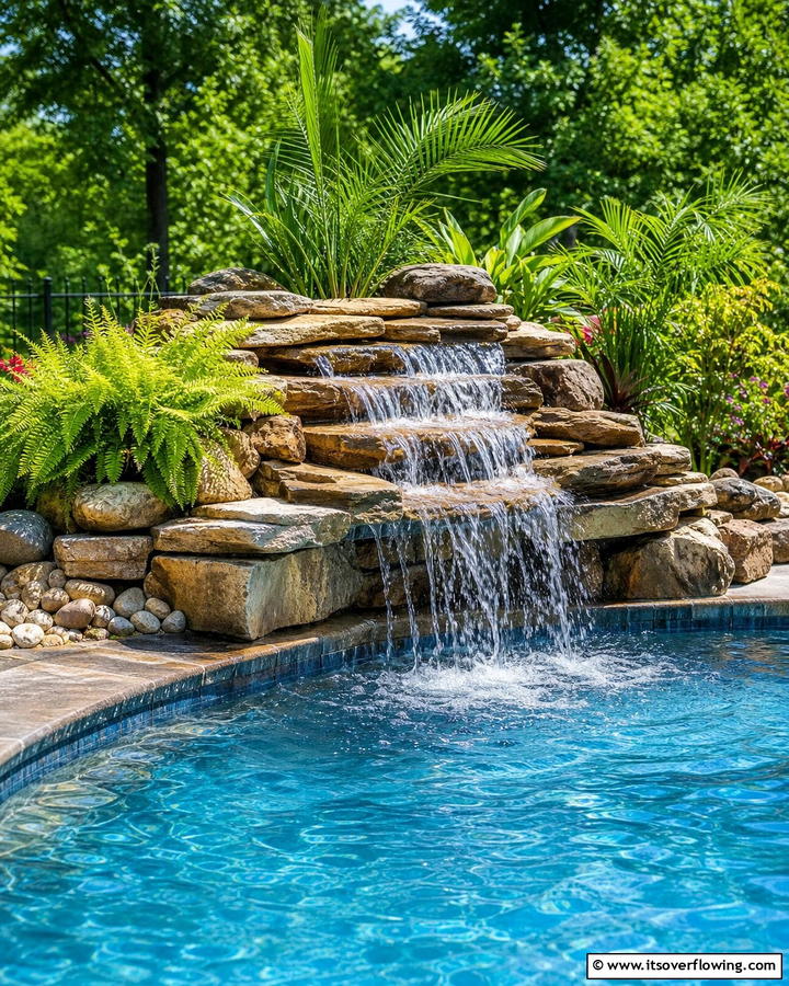 Simple DIY Waterfall Feature - 21 Budget Backyard Pool Ideas for Affordable Summer Fun