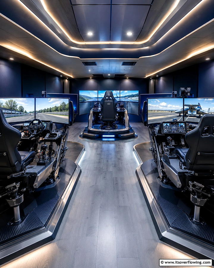 Simulation Gaming Zone - 30 Game Room Ideas for Fun Home Entertainment Spaces