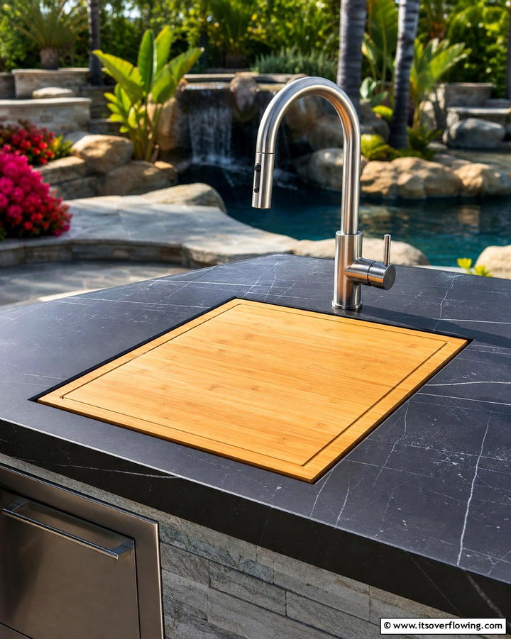 Sink with Built In Cutting Board - 25 Outdoor Sink Ideas for Functional Outdoor Spaces