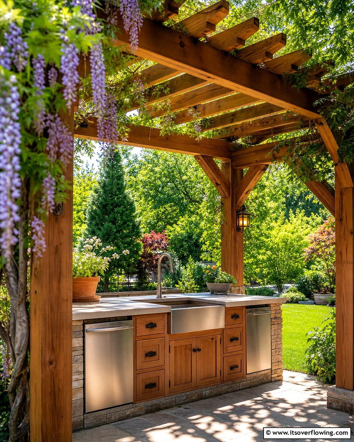 Sink with a Pergola Shade - 25 Outdoor Sink Ideas for Functional Outdoor Spaces