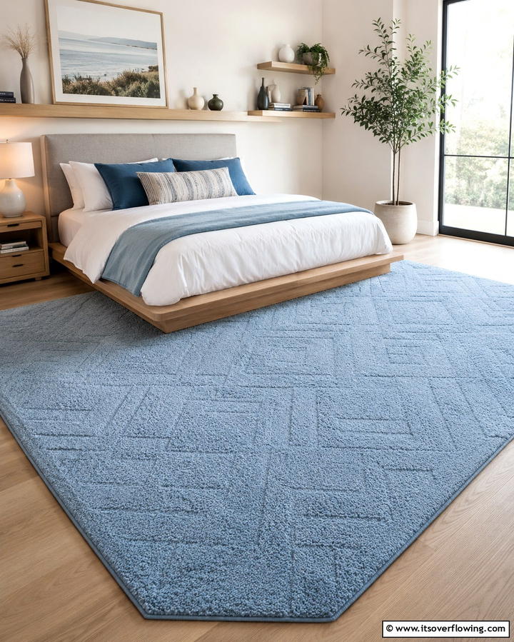 Sky Blue Area Rug for a Splash of Softness - 25 Sky Blue Bedroom Ideas for a Serene Retreat