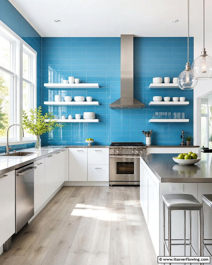 Sky Blue Backsplash Brilliance - 21 Inviting Blue Kitchen Ideas for Coastal or Modern Themes