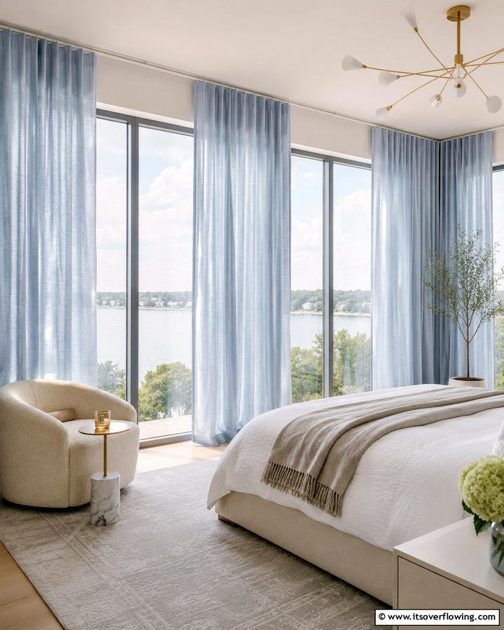 Sky Blue Curtains for Subtle Elegance - 25 Sky Blue Bedroom Ideas for a Serene Retreat