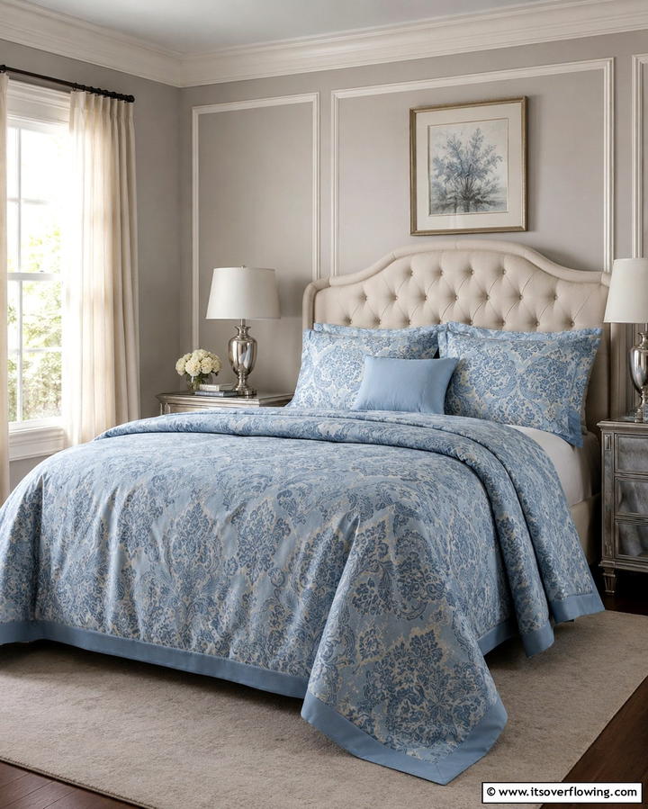 Sky Blue Patterned Bedding - 25 Sky Blue Bedroom Ideas for a Serene Retreat