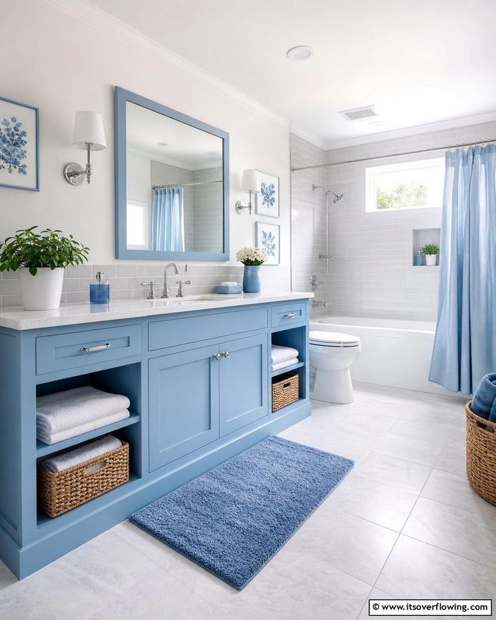 Sky Blue Vanity with Open Shelving - 25 Stunning Blue Bathroom Vanity Ideas