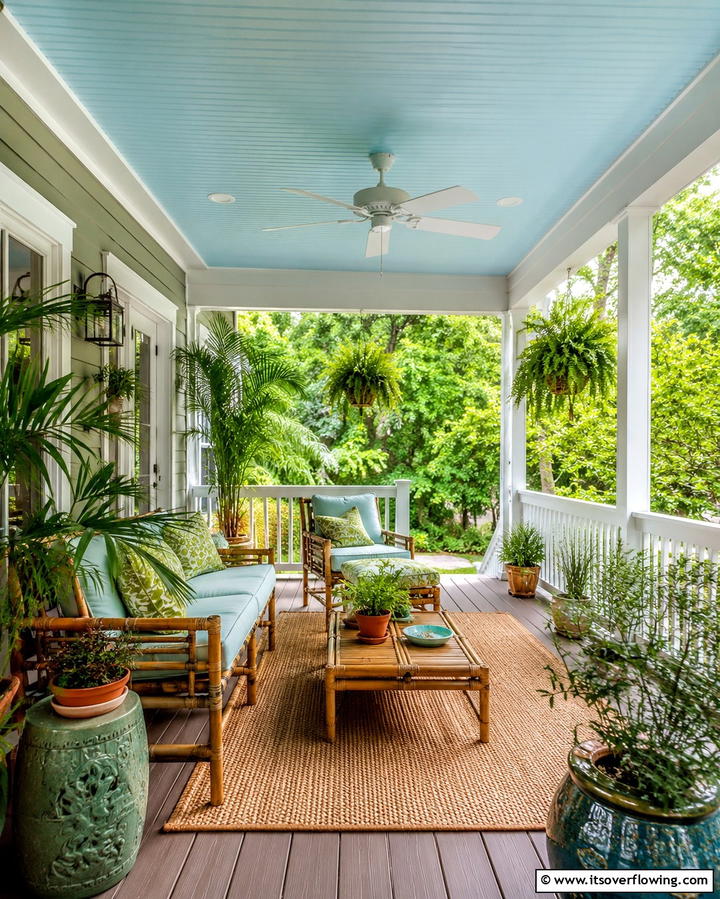 Sky Blue Vinyl for a Natural Look - 20 Vinyl Porch Ceiling Ideas for a Stunning Outdoor Look