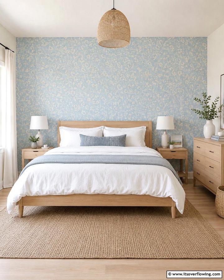 Sky Blue Wallpaper for a Patterned Effect - 25 Sky Blue Bedroom Ideas for a Serene Retreat