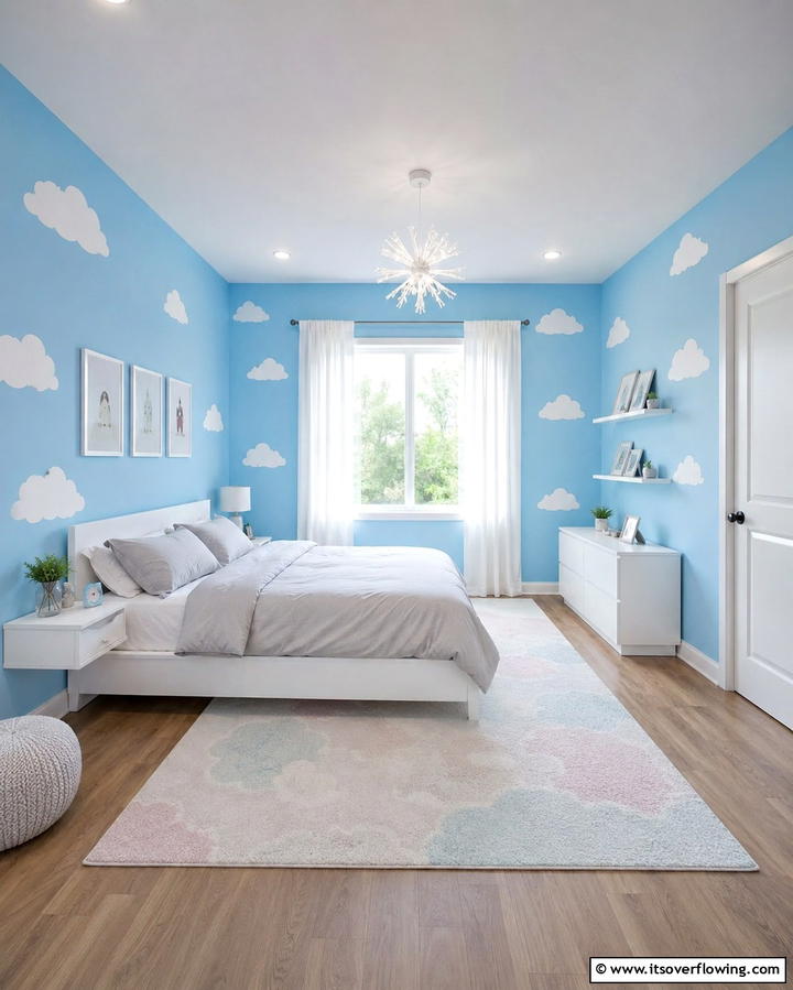 Sky Blue Walls with Cloud Accents - 25 Dreamy Cloud-Themed Bedroom Ideas for Relaxation