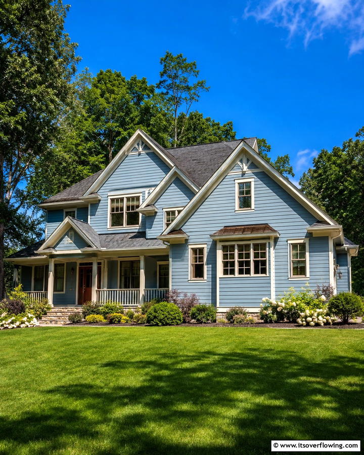 Sky Blue with Gray Accents - 30 Serene Blue Exterior House Paint Ideas for Curb Appeal