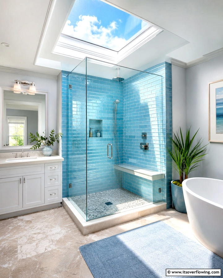 Skylight Above the Shower - 25 Small Bathroom Walk-in Shower Ideas for Modern Homes