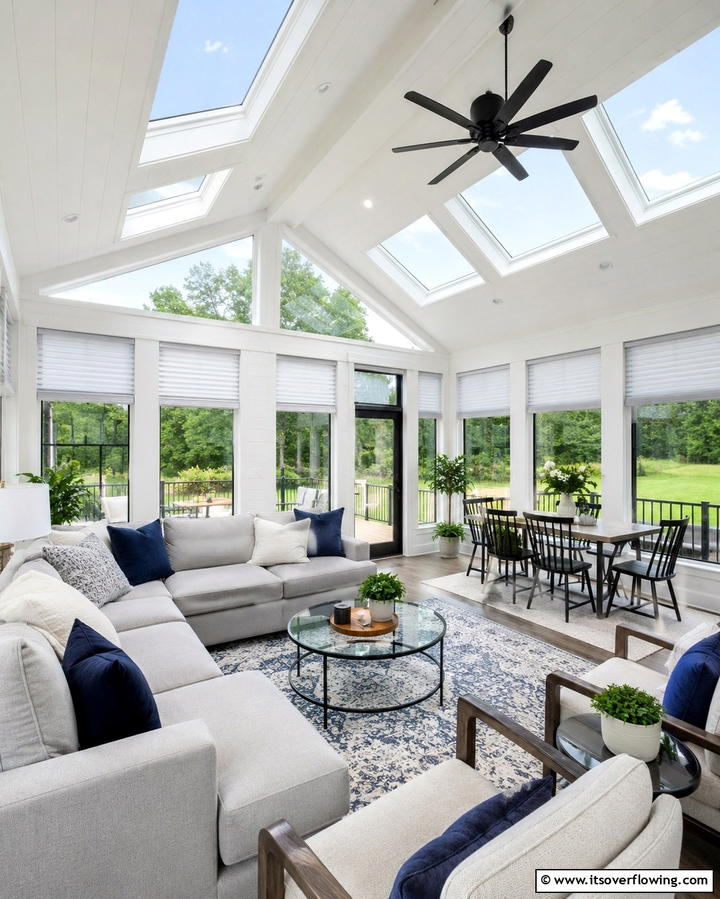 Skylight Enhanced Sunroom - 30 Farmhouse Sunroom Ideas for Cozy and Light-Filled Relaxation