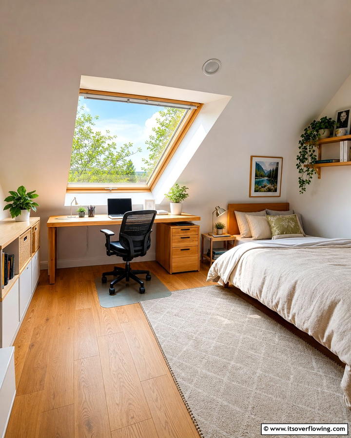 Skylight Enhanced Workspace - 25 Attic Bedroom Ideas to Transform Your Space