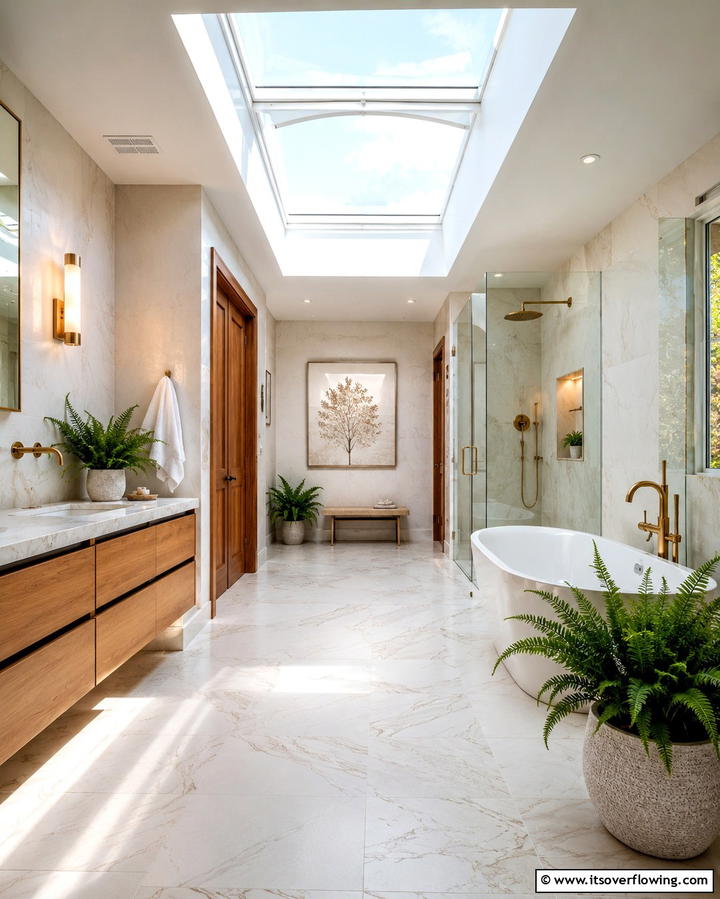Skylight Illumination - 30 Inspiring Bathroom Ceiling Ideas for Modern Homes
