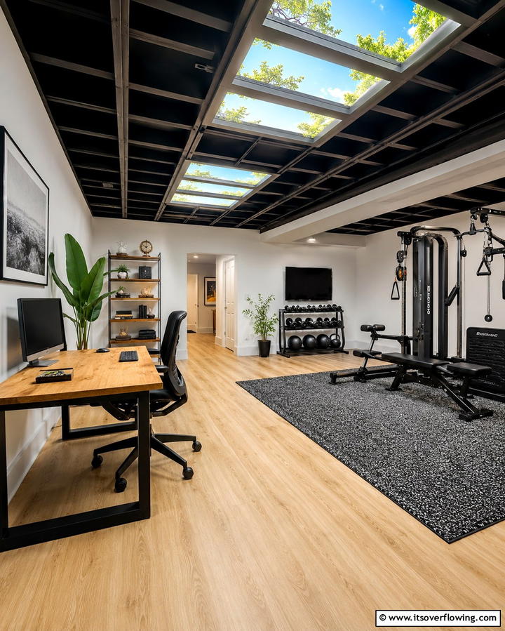 Skylight Illusions with LED Panels - 25 Exposed Basement Ceiling Ideas for an Industrial Chic Look