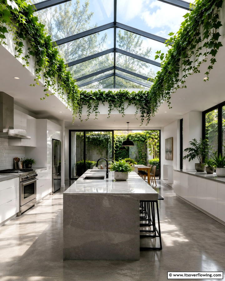 Skylight and Greenery Combo - 25 Green Ceiling Ideas for a Unique and Bold Statement