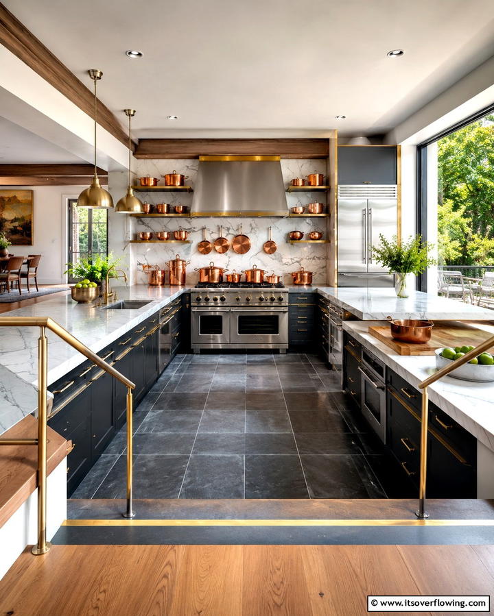 Skylights Over Different Levels - 30 Modern Split Level Kitchen Design Concepts
