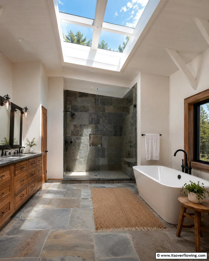 Skylights for a Connection to Nature - 25 Rustic Walk-in Shower Ideas for a Spa-Like Bathroom