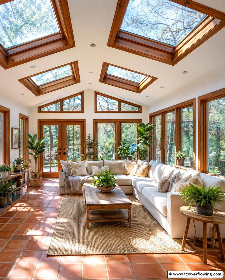 Skylights with Wooden Frames - 20 Sunroom Ceiling Ideas for a Stunning Overhead View