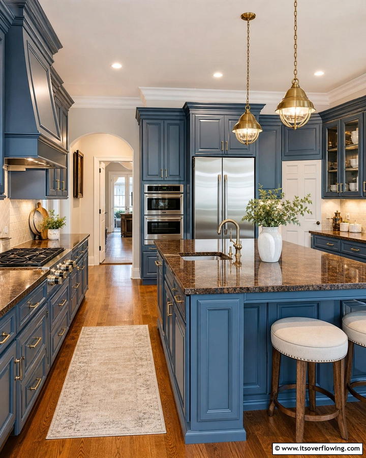 Slate Blue Cabinets with Mahogany Brown Granite - 20 Blue Kitchen Cabinets With Brown Granite Countertops